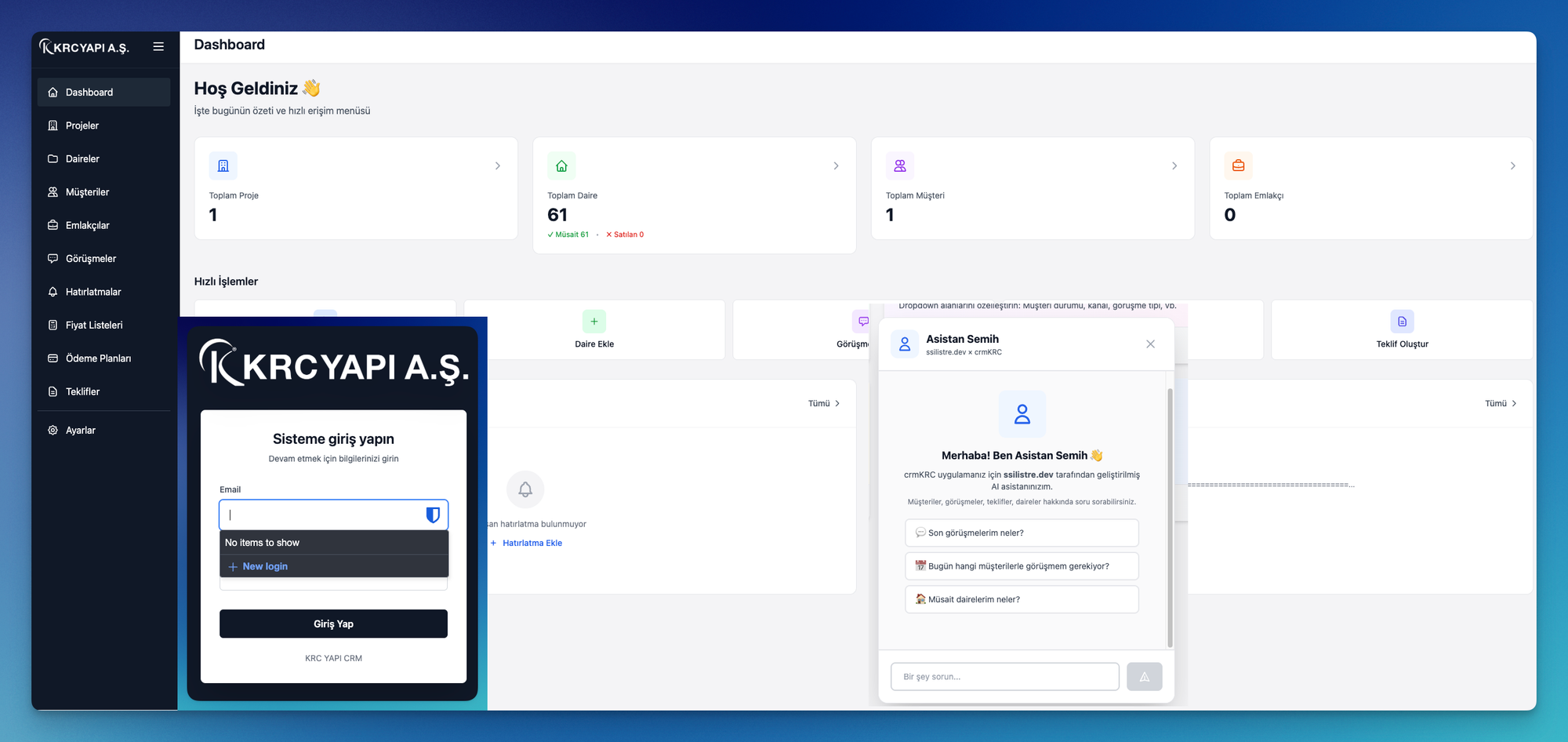 🏢 crmKRC – Geliştirdiğim Satış Ofisi CRM Projesi Yapay Zeka Destekli