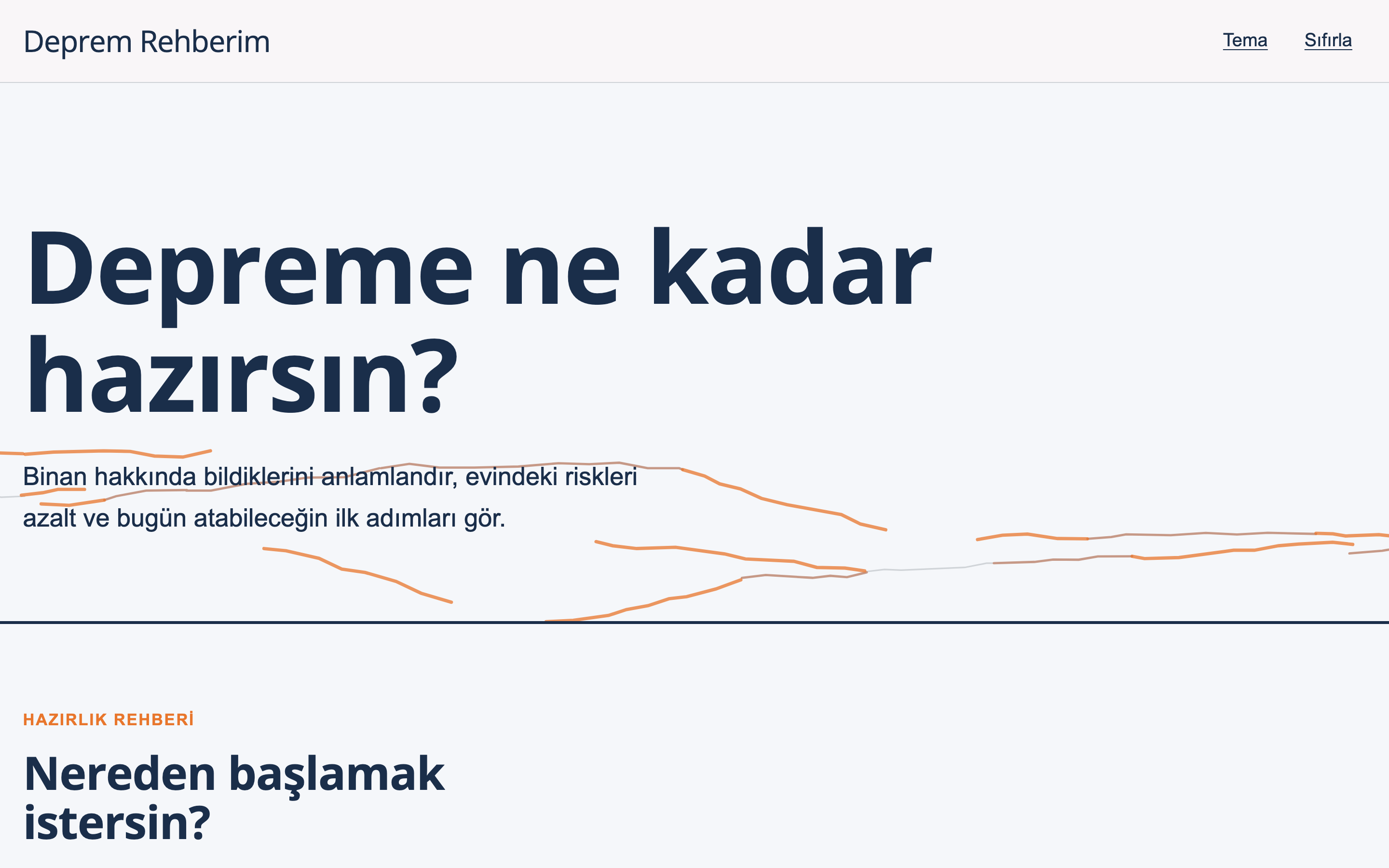 Deprem Rehberim ana ekranı